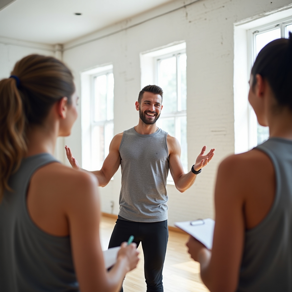 Independent trainer leading a small group session in a modern studio space